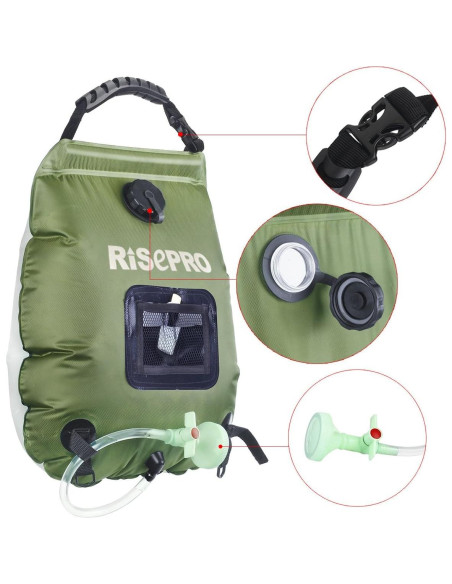 Bolsa de Ducha Solar RISEPRO 20L Calentamiento 45C Camping