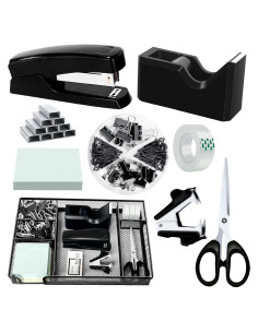 Conjunto de Suministros de Oficina Daphilly Negro - Organizador, Grapadora, Tijeras y Más