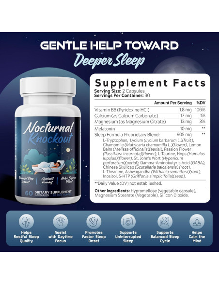 Suplemento para Dormir Nocturnal Knockout 60 Cápsulas