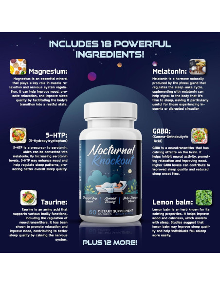 Suplemento para Dormir Nocturnal Knockout 60 Cápsulas