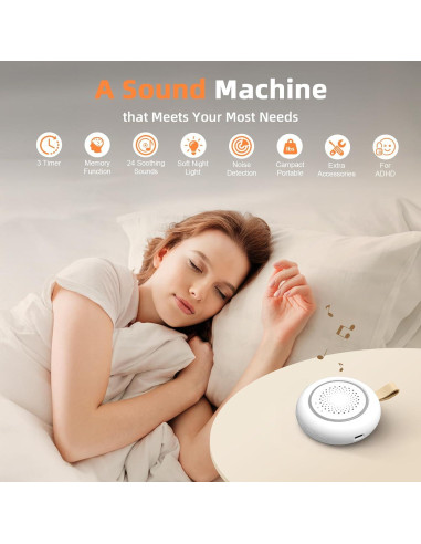 Máquina de Sonido Portátil YIWEI Rosa con Luz Nocturna y 24 Sonidos