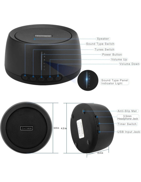 Máquina de Sonido Exmate para Dormir con 30 Sonidos Relajantes