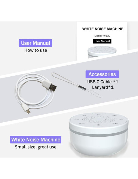 Máquina de Ruido Blanco Portátil iHrayzan WN02 con 30 Sonidos