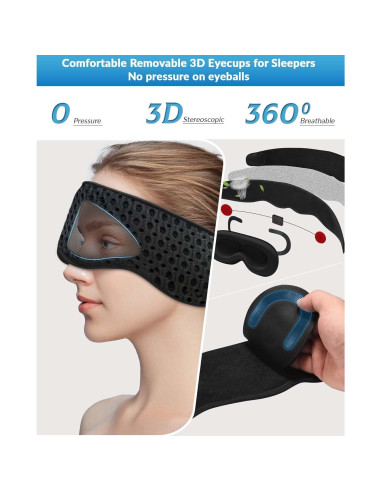 Máscara de Sueño Bluetooth ZZZ 3D Removible con Altavoces