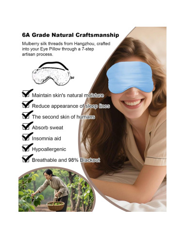 Máscara para dormir de seda de morera Barlixy 22 Momme Azul