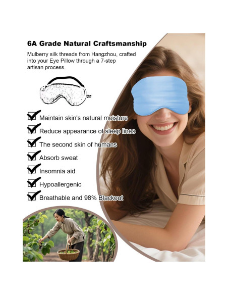 Máscara para dormir de seda de morera Barlixy 22 Momme Azul Máscara para dormir de seda de morera Barlixy 22 Momme Azul