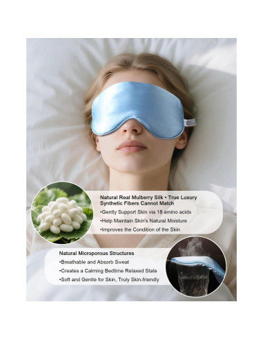 Máscara para dormir de seda de morera Barlixy 22 Momme Azul