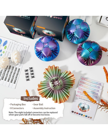 Bola de Engranaje Fidget Juguete Antiestrés 3D Rojo Amarillo Azul