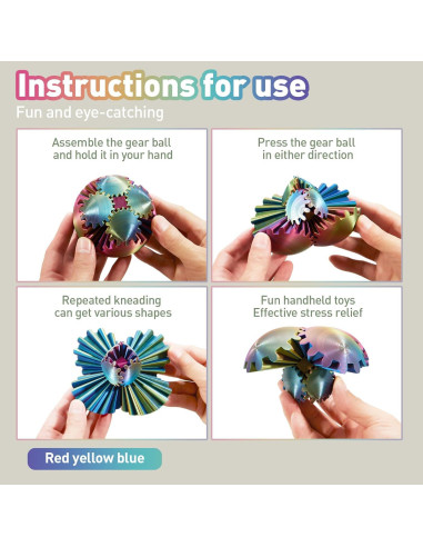 Bola de Engranaje Fidget Juguete Antiestrés 3D Rojo Amarillo Azul