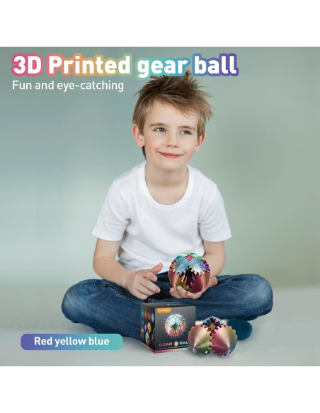 Bola de Engranaje Fidget Juguete Antiestrés 3D Rojo Amarillo Azul