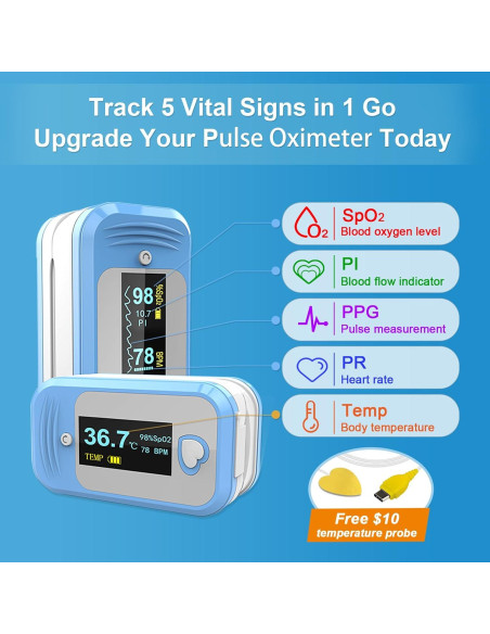 Oxímetro de Pulso MEDLINKET AM801, 5 en 1, Pantalla OLED