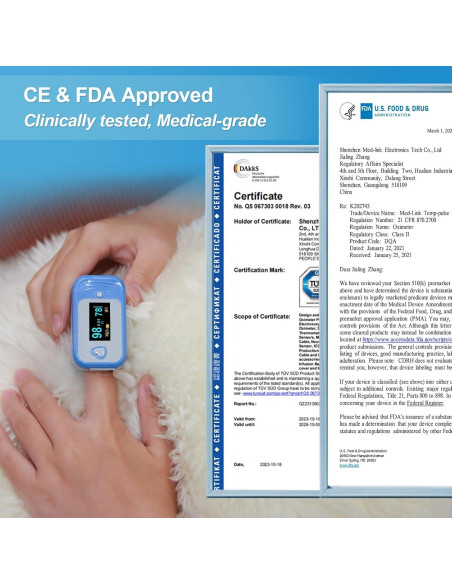 Oxímetro de Pulso MEDLINKET AM801, 5 en 1, Pantalla OLED