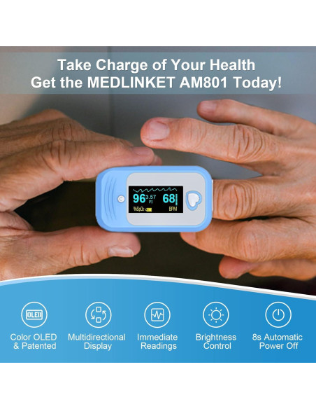 Oxímetro de Pulso MEDLINKET AM801, 5 en 1, Pantalla OLED