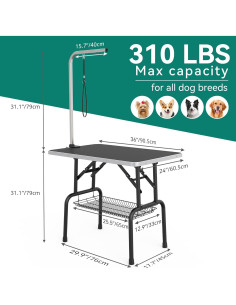 Mesa de Aseo para Perros YITAHOME 91.44 cm Ajustable Plegable 2
