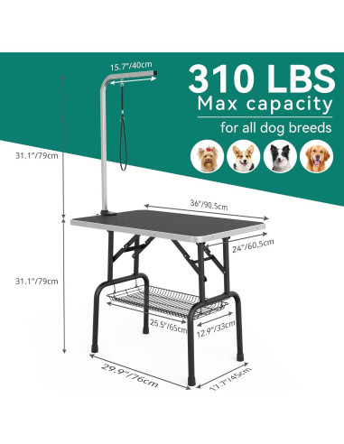 Mesa de Aseo para Perros YITAHOME 91.44 cm Ajustable Plegable