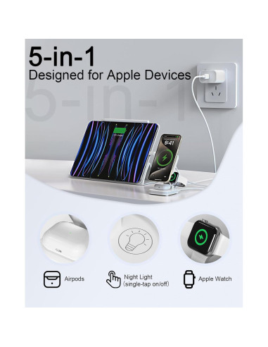 Cargador Inalámbrico Magnético 5 en 1 Quzudn para iPhone 12-16
