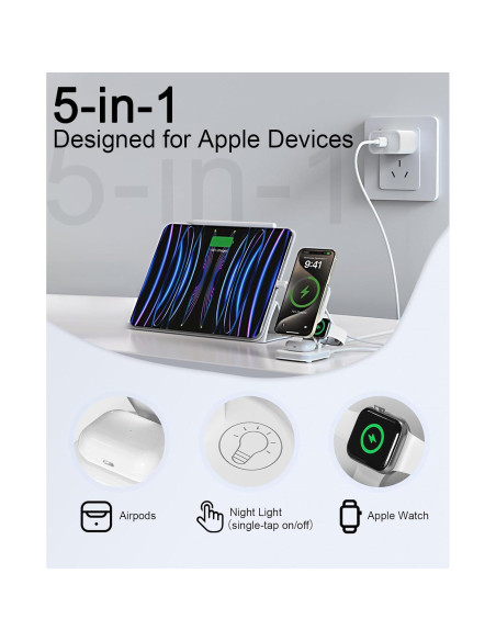 Cargador Inalámbrico Magnético 5 en 1 Quzudn para iPhone 12-16