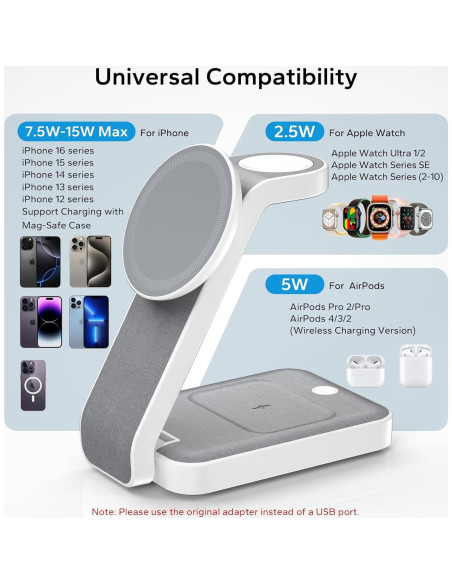 Estación de Carga Inalámbrica 3 en 1 Eazpower para iPhone y Apple Watch