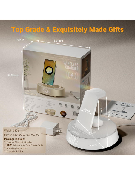 Reloj Despertador Inalámbrico FREEFISH con Carga para iPhone