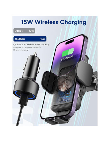 Cargador Inalámbrico para Auto ZeeHoo 15W con Adaptador 45W