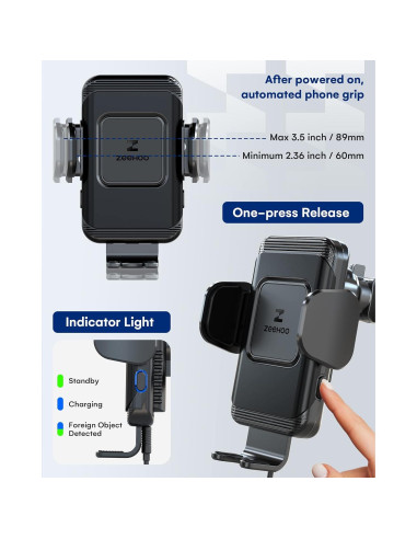 Cargador Inalámbrico para Auto ZeeHoo 15W con Adaptador 45W