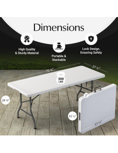 Mesa Plegable 1.83m Our Modern Space Blanca Alta Resistencia 2