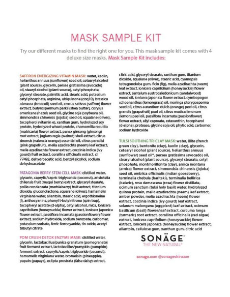 Kit de Muestras Sonage - 4 Máscaras Faciales Hidratantes