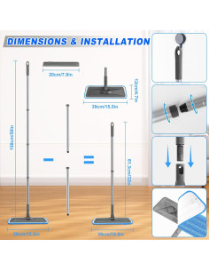 Mop de Microfibra BPAWA con Mango Ajustable 150cm y 4 Almohadillas 2