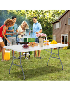 Mesa de Picnic Plegable Giantex 180x74 cm Blanca para Camping 2
