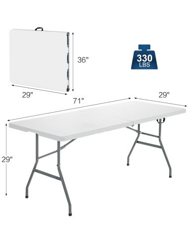 Mesa de Picnic Plegable Giantex 180x74 cm Blanca para Camping
