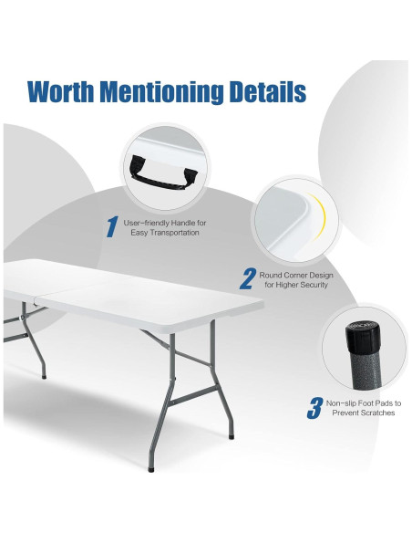 Mesa de Picnic Plegable Giantex 180x74 cm Blanca para Camping Mesa de Picnic Plegable Giantex 180x74 cm Blanca para Camping