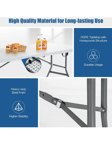 Mesa de Picnic Plegable Giantex 180x74 cm Blanca para Camping