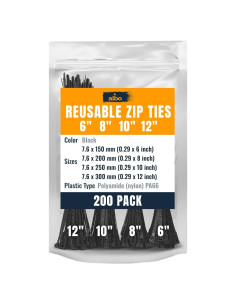 Bridas Reutilizables ALBO 200 Piezas 150-300 mm Resistentes UV