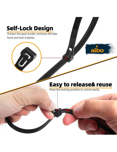 Bridas Reutilizables ALBO 200 Piezas 150-300 mm Resistentes UV