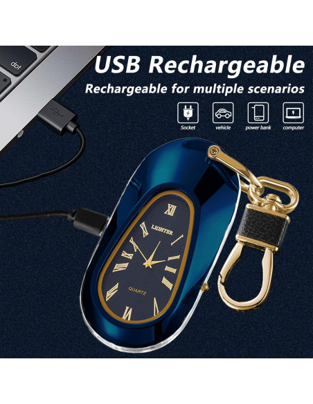Encendedor Eléctrico Recargable USB TIKIUKI Azul con Llavero