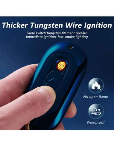 Encendedor Eléctrico Recargable USB TIKIUKI Azul con Llavero