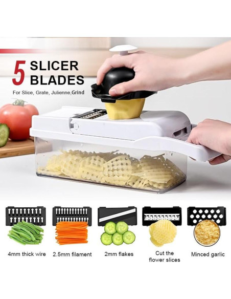 Picador de Verduras 22-en-1 Genérico con 8 Cuchillas y Contenedor 1.3L Picador de Verduras 22-en-1 Genérico con 8 Cuchillas y Contenedor 1.3L