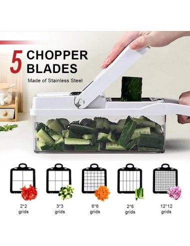 Picador de Verduras 22-en-1 Genérico con 8 Cuchillas y Contenedor 1.3L