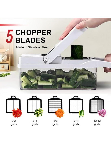 Picador de Verduras 22-en-1 Genérico con 8 Cuchillas y Contenedor 1.3L Picador de Verduras 22-en-1 Genérico con 8 Cuchillas y Contenedor 1.3L