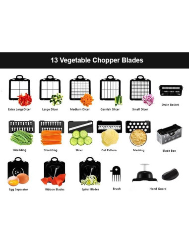 Picador de Verduras 22-en-1 Genérico con 8 Cuchillas y Contenedor 1.3L