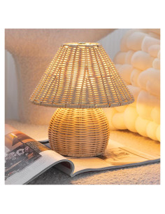 Lámpara de Mesa Boho Quipzora de Ratan 3 Modos de Color 26.9cm