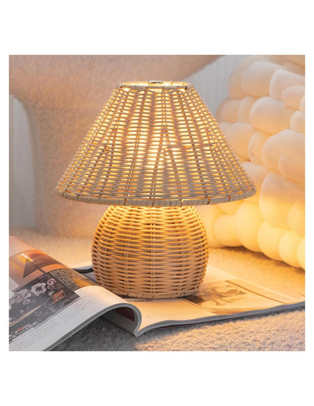 Lámpara de Mesa Boho Quipzora de Ratan 3 Modos de Color 26.9cm