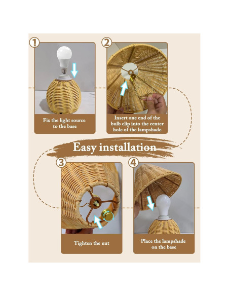 Lámpara de Mesa Boho Quipzora de Ratan 3 Modos de Color 26.9cm