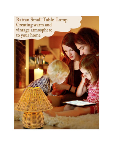 Lámpara de Mesa Boho Quipzora de Ratan 3 Modos de Color 26.9cm