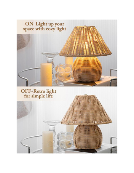 Lámpara de Mesa Boho Quipzora de Ratan 3 Modos de Color 26.9cm