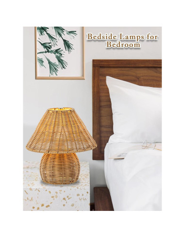 Lámpara de Mesa Boho Quipzora de Ratan 3 Modos de Color 26.9cm