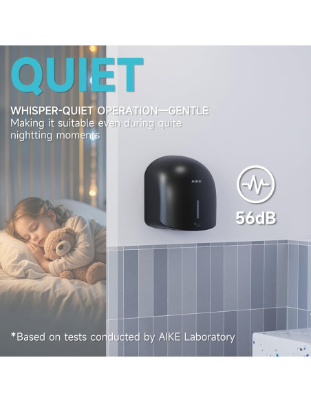 Secador de Manos AIKE AK2637 Templado Bajo Ruido 1500W Negro