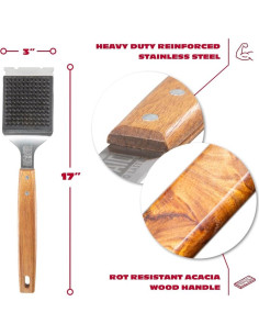 Cepillo y Raspador BBQ-Aid 43 cm Acero Inoxidable Madera 2