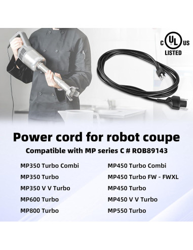 Cable de Alimentación Ulreon 89143 para Robot Coupe MP Series 381 cm