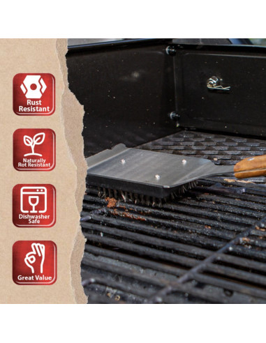 Cepillo y Raspador BBQ-Aid 43 cm Acero Inoxidable Madera